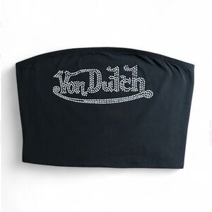 Von Dutch Black Bandeau Tube Top with Rhinestone logo